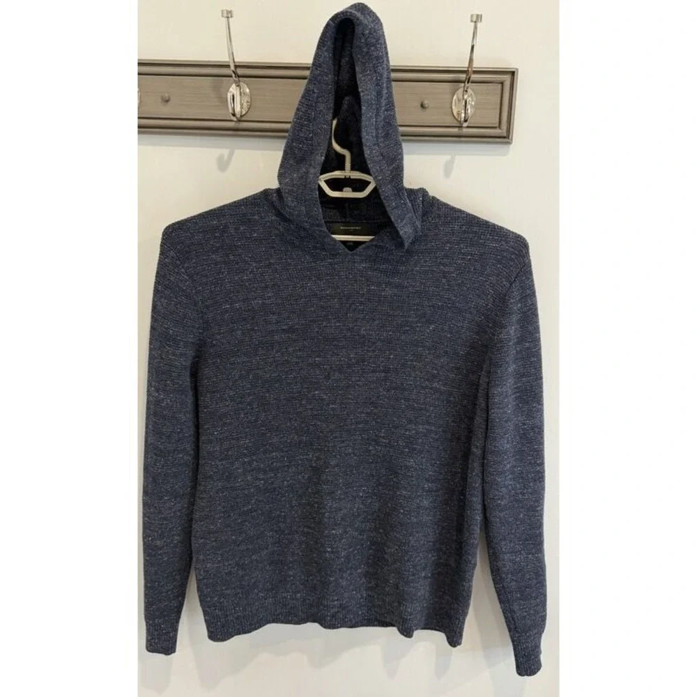 Banana Republic Mens Navy Blue Tundra Hoodie Sweater Waffle Texture Size XL